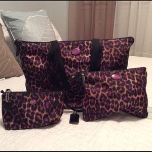 👜 Purple Leopard Coach 3 Piece Travel Set 🛍